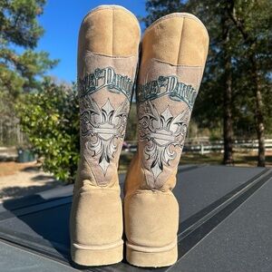 Harley-Davidson Beige Boots Sheepskin Shearling Tall Embroidered Winter Boots